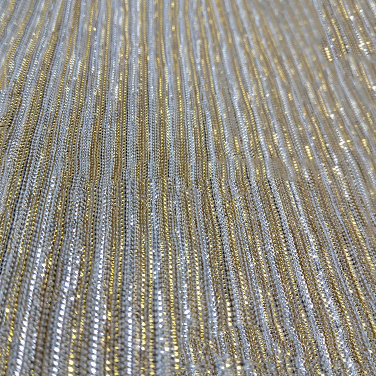Summer gold dress fabric pleated tulle lurex knit moonlight fabric