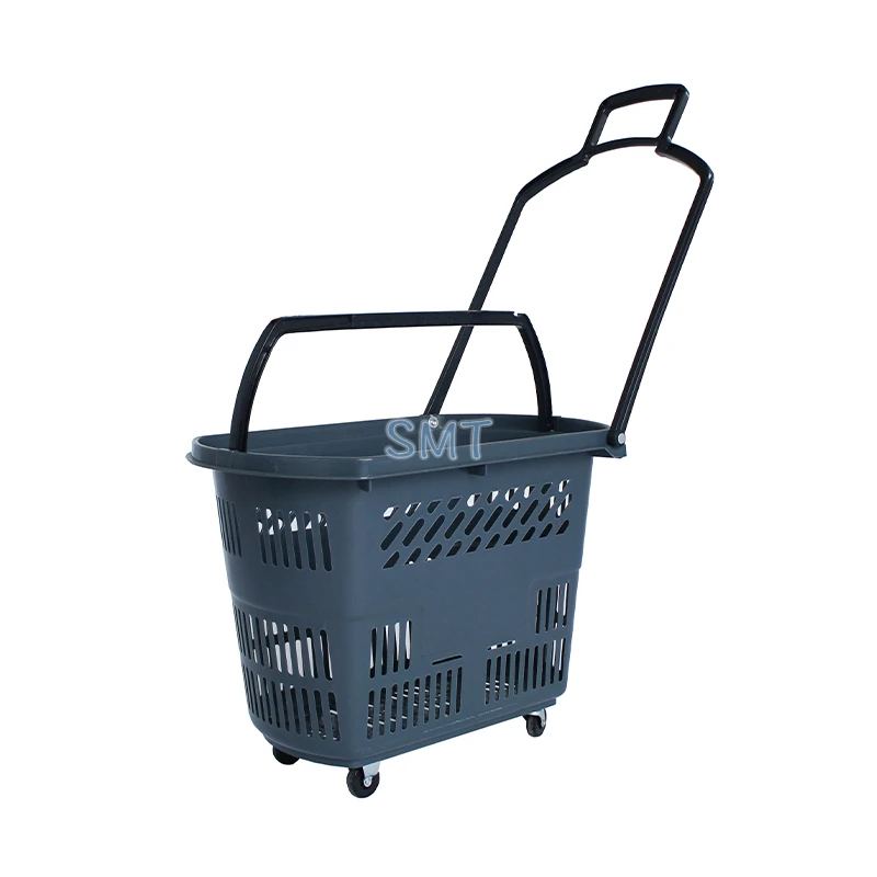 Supermarket Shopping Plastic Basket with wheels