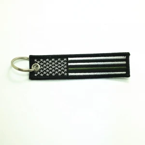 Thin blue line America flag embroidered keychain  Red line key chain