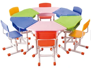 Trapezoid shape colorful school students desk and chair