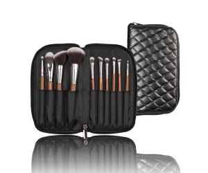 Travel Makeup Brush Set with Synthetic Hair and Wooden Handle on Diamond Hand Bag