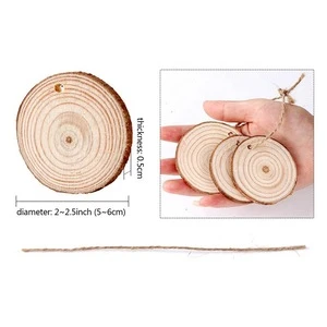 Unfinished Predrilled DIY Wooden Crafts Natural Wood Slices With Tree Bark