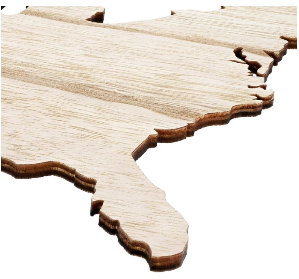 Unfinished USA Wood Map Laser Cutout Slice Shape for Arts & Craft