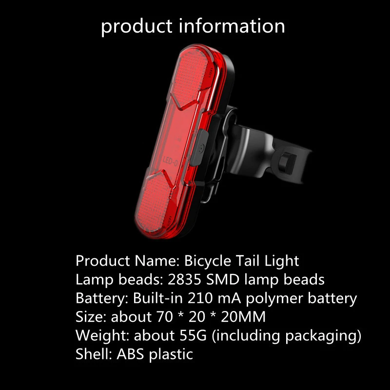 USB Chargeable Bike Light Bicycle Back Taillight Mountain Bicycle Light Road Cycling Safety Flashlight Rear Light Battery 330mah