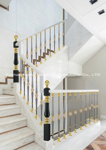 Buy Villa Gold Luxury Style Curved Stair Aluminium Balusters Railing ...