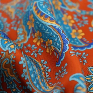 Vintage Style Mens Orange Bottom Blue Silk Paisley Floral Printed Hanky Custom Handkerchief Pocket Square