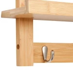 Wall-Mounted Coat Hook Bamboo Wooden Coat Rack with 5 Metal Hooks