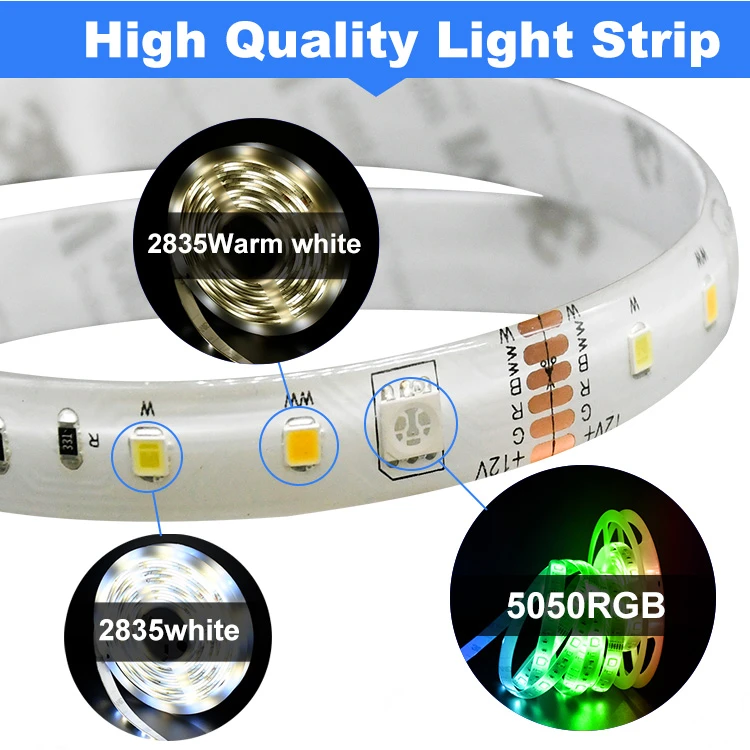 Waterproof led tape rgb cct SMD 5050 smart Voice Control 5m IP65 with remote controller wifi led strip lights kit