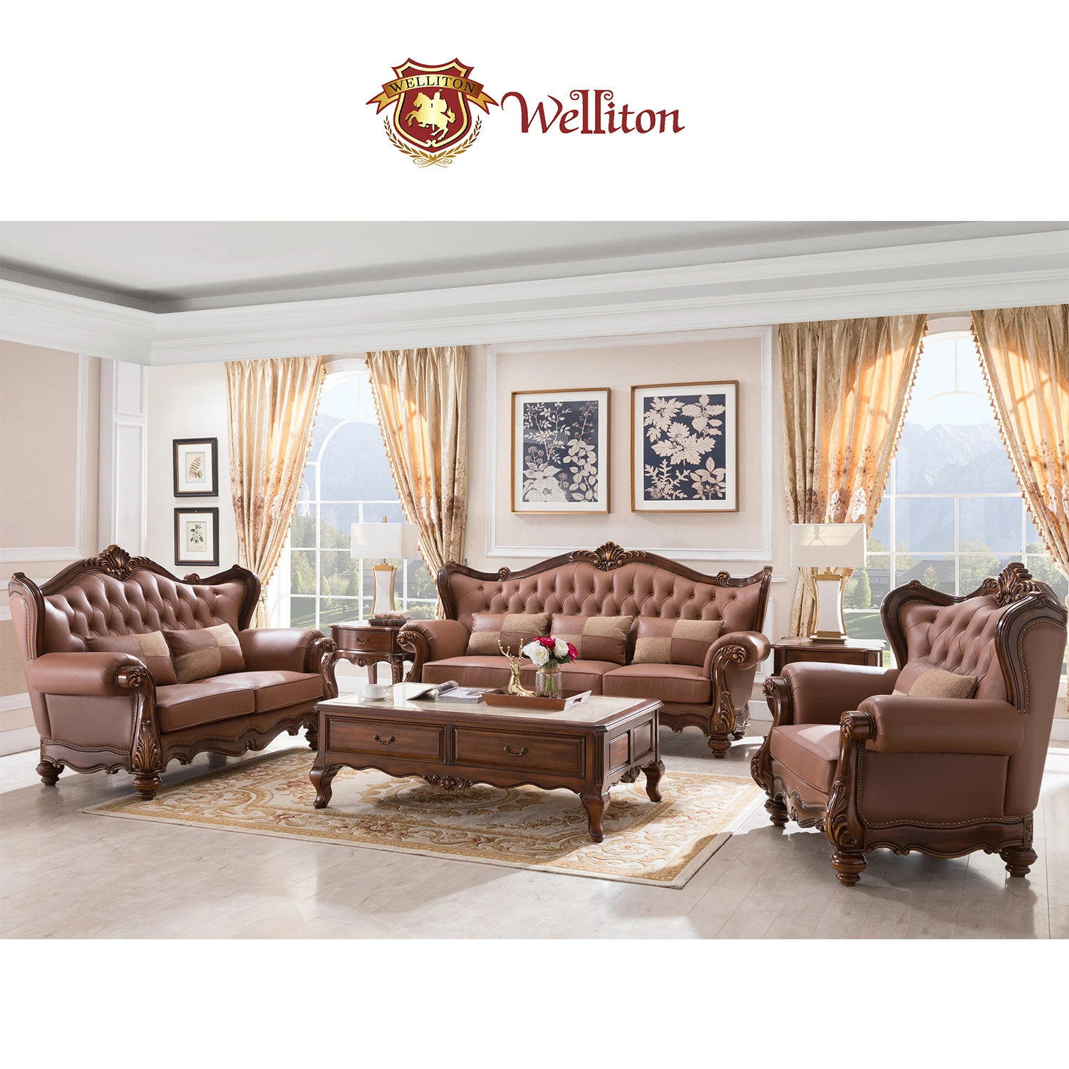 Welliton   leather sofa sets Living room Modern Therr-seat small Aparment X603-19 Luxury Sectional sofa Design Furniture