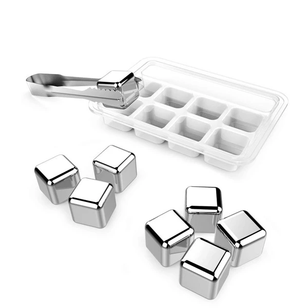 Whiskey Stones Stainless Steel Reusable Wine Cooling Cubes with Ice Tongs, Whiskey Chilling Rocks Whisky Ice
