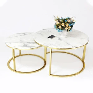 White marble top center table gold stainless steel coffee table