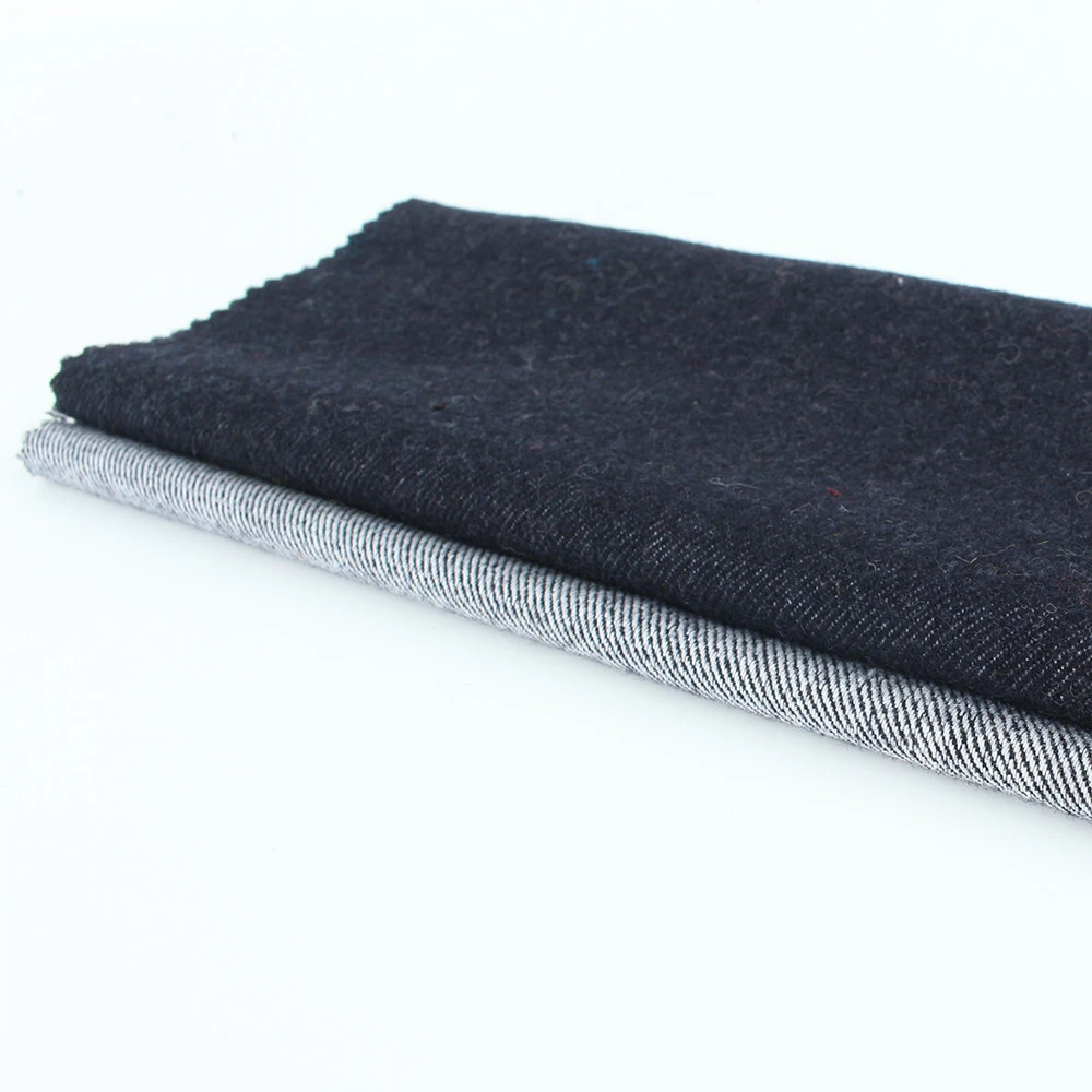 Wholesale black fleece 100 cotton fleece yarn dyed woven rib twill fabric