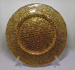 wholesale bulk gold colored clear round large glass dinner plates