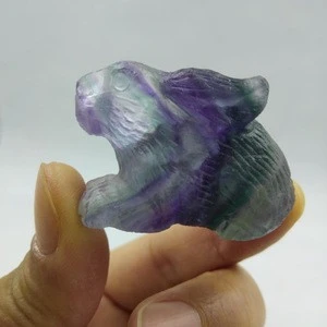 Wholesale natural hand carved rainbow fluorite rabbit crystal craft for gift