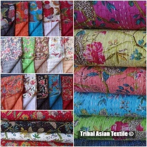 Wholesale Polka Dot Kantha Bedspread, Reversible Kantha Bedding, Cotton Bed Cover, Bohemian Kantha Throw, Ha