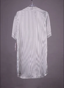Wholesale Short Sleeve Women Front Button 100% Cotton Stripes Printed Satin Nightshirt