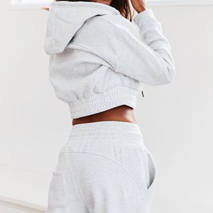Wholesale women Sweat Suit Gym Workout Sports Running sets Custom crop hoodie and Joggers slim fit Tracksuits