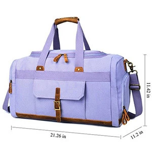 Wholesale women travel canvas duffel bag gym sports bag with shoe compartment