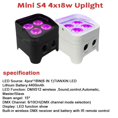 Wireless DMX Controlled Up lights 4x18w mini battery uplight for Wedding Party Dj Club Lights