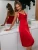 Women Spaghetti Strap Backless Elegant Red Satin Split Bodycon occasion Sexy Party club Evening Dress