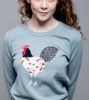WOMENS 100% COTTON FINE GAUGE APPLIQUE ROOSTER EMBROIDERY KNITTED SWEATER ( PULLOVER )