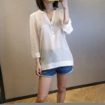 Womens White Blouse V-neck Fashion Tops Blouse Women Silk New Model Shirts