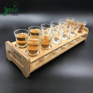 Wooden Bamboo Holder for Barware & Shot Glass Set with Tray