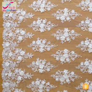 XM0015-M-3D-JQ wholesale hot sale bridal dress making machine beaded 3d flowers lace fabric