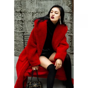 Yigelila Autumn And Winter 2020 Red Hooded Collar Long Sleeve Warm Coat