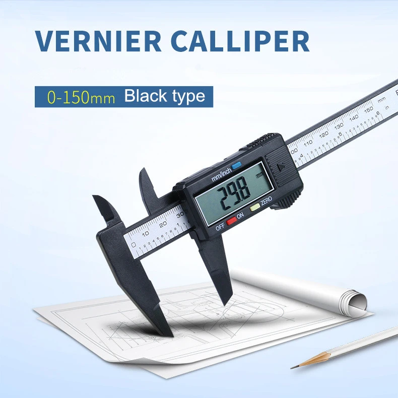 0-6 Inch electronic black color digital vernier caliper 0-100-150mm range digital caliper price with clear LCD screen display