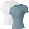 Loovoo Women's Fitness Shirts Compression Yoga Top Long Sleeve Workout Running Shirts