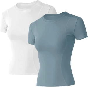 Women Crew Neck Slim Fit Sports T-Shirt, High Stretch Quick Dry Breathable Athletic Top for Yoga Gym Daily Wear