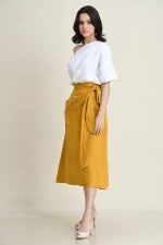 LINEN WRAP-AROUND FLARED SKIRT