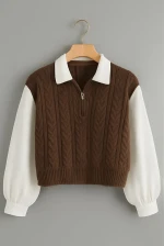 Women’s Stylish Knitted Half-Zip Sweater with Contrast Sleeves | Winter Fashion | OEM/ODM – JTB Fashion
