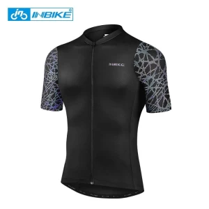 INBIKE Mens Colorful Reflection Shirts Polyester Fabric Short Sleeve Anti Skid Bicycle Cycling Jersey JS201