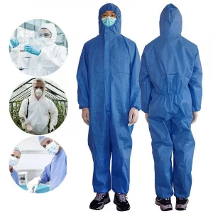 Disposable Protective Suit Blue Hooded Medical Safety Virus Isolation Coveralls