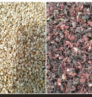 Soya beans, sesame seeds, hibiscus flower, onions