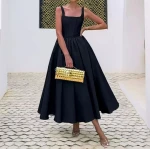 2026 Spring New Arrival European & American Women Dress, Elegant Solid Color Off Shoulder Waist-Cinched Dress