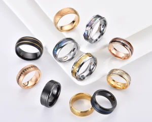 XHK-R XHK-R02 Faceted Stainless Steel Band Ring – Unisex Silver-Tone Wedding & Fashion Jewelry