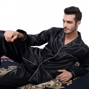 100% mulberry silk pajamas spring and summer long sleeve two-piece set noble men's home clothes silk set