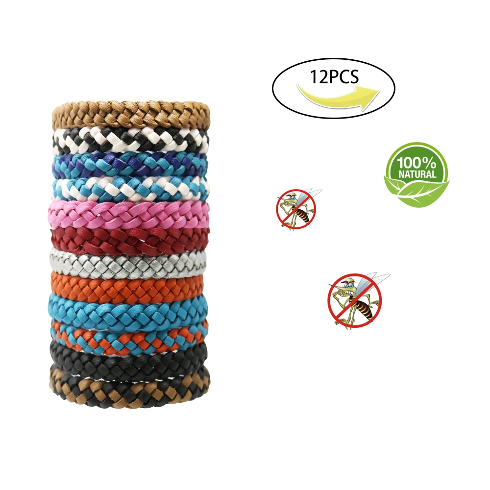 10 Pack Adjustable Mosquito Repellent Leather Bracelet, Natural Insect Wrist Band