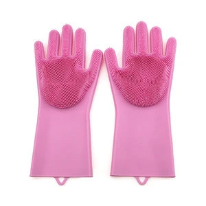 100%  Food Grade  Magic Silicone Clean Gloves Heat Resistant Silicone Wash Scrubber Gloves