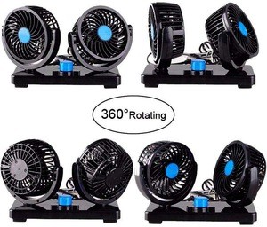 12V Electric Car Fan 360 Degree Rotatable 2 Speed Dual Head Car Auto Cooling Air Circulator Fan for Van SUV RV Boat Auto Vehicle