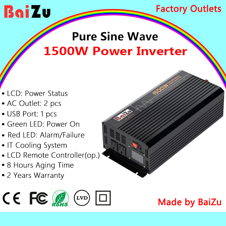 Buy 1500w (500w 800w 1000w) Pure Sine Wave Power Inverter 12v 24v 48v Dc To  Ac 100v 110v 120v ~ 220v 230v 240v Aus Rohs Ce Inverters from Baizu Xiamen  Technology Co.