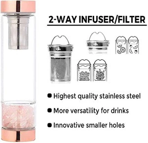 15oz Rose Gold Crystal Elixir Infused Gem Water Bottle  with Tea Infuser  Wellness Glass and Stainless Steel Includes