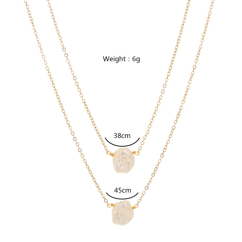 18k Gold Plating Multi Layer Clavicle Chian Irregular Flat Pearl Necklace Double Baroque Pearl Pendant Necklace
