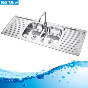 201 Stainless steel top mount double bowl kitchen sink with drainer