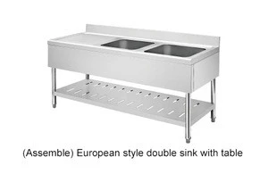201/304 Top Quality Sink With Working Table, Double Bowl Round Kitchen Sink Bench for Sale
