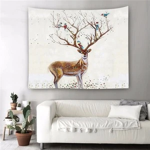 2017 winter custom elk printed polyester fabric custom tapestry for home wall decor