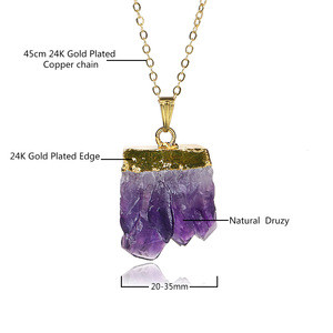 2018 Accessories natural hologram crystal druzy statement fashion amethyst pendant necklace jewelry for women and girl
